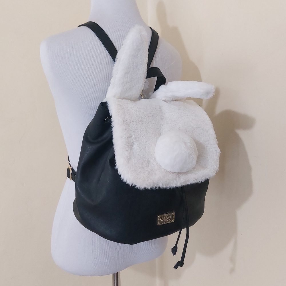 Betsey Johnson Extra Furry Bunny Ears Faux Fur Trendy Cute Backpack Purse